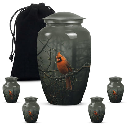10-inch cardinal bird urn, aluminum material, with