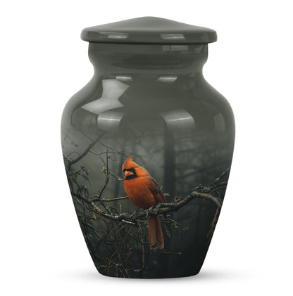 10-inch cardinal bird urn, aluminum material, with