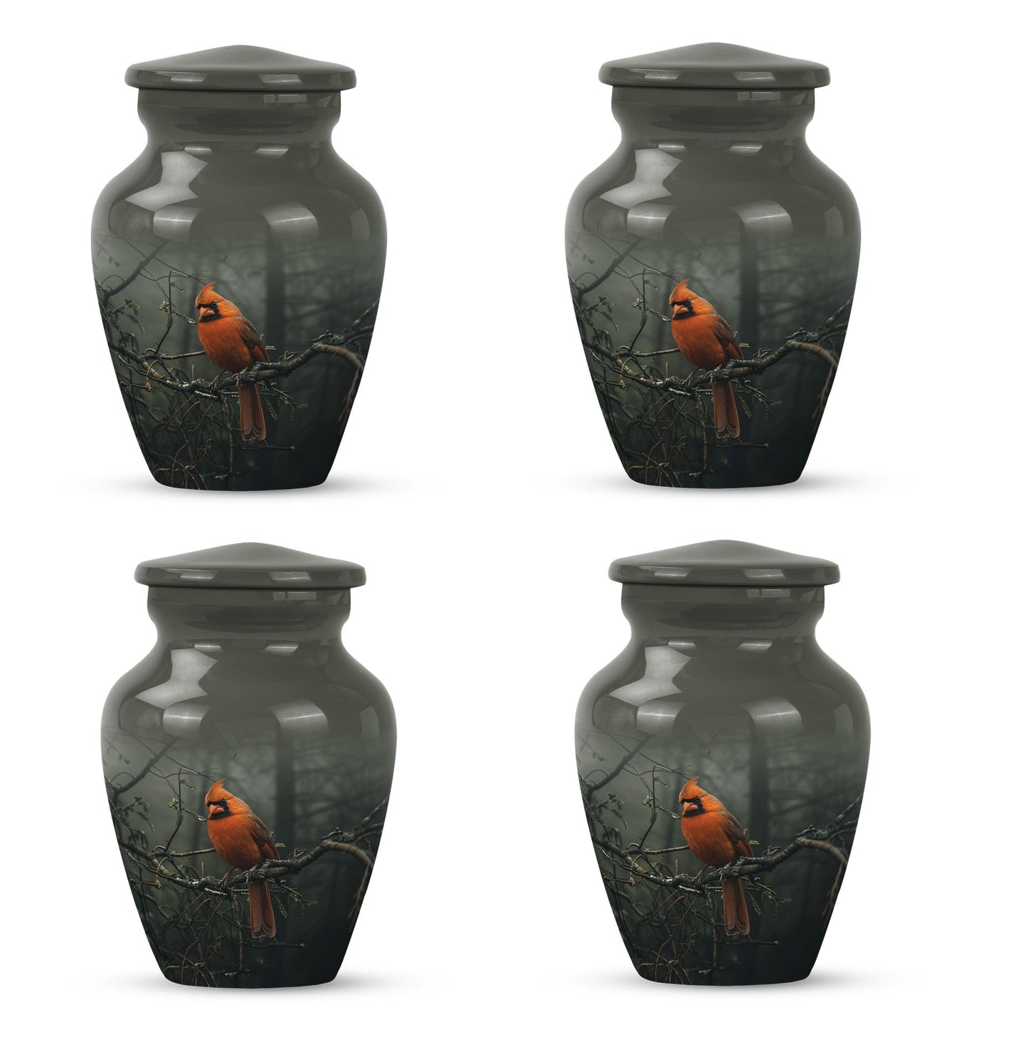10-inch cardinal bird urn, aluminum material, with