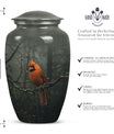 10-inch cardinal bird urn, aluminum material, with