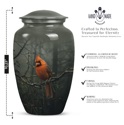 10-inch cardinal bird urn, aluminum material, with