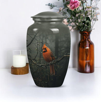 10-inch cardinal bird urn, aluminum material, with