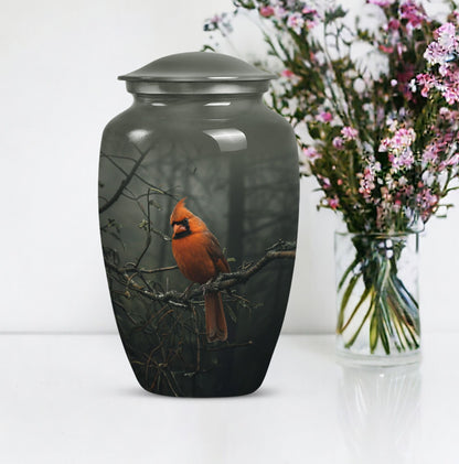 10-inch cardinal bird urn, aluminum material, with