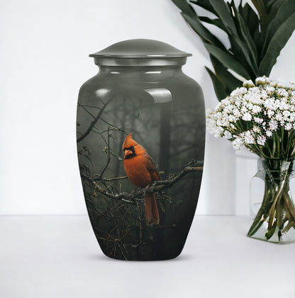 10-inch cardinal bird urn, aluminum material, with