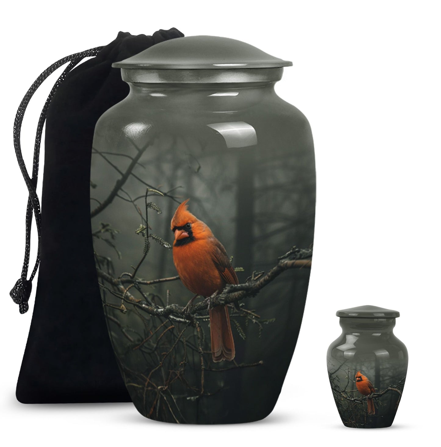 10-inch cardinal bird urn, aluminum material, with