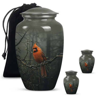 10-inch cardinal bird urn, aluminum material, with