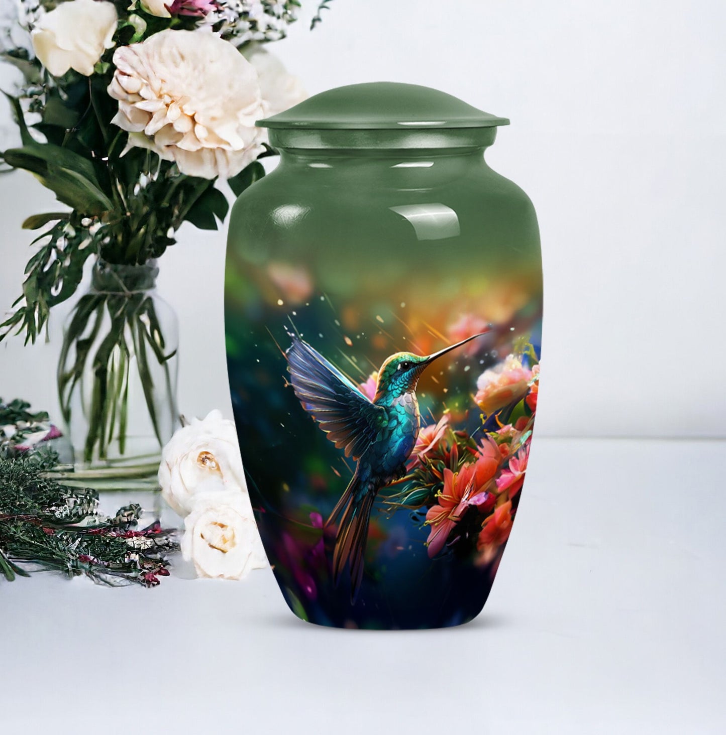 Classic 10 inch humming birds urn, memorial urn 