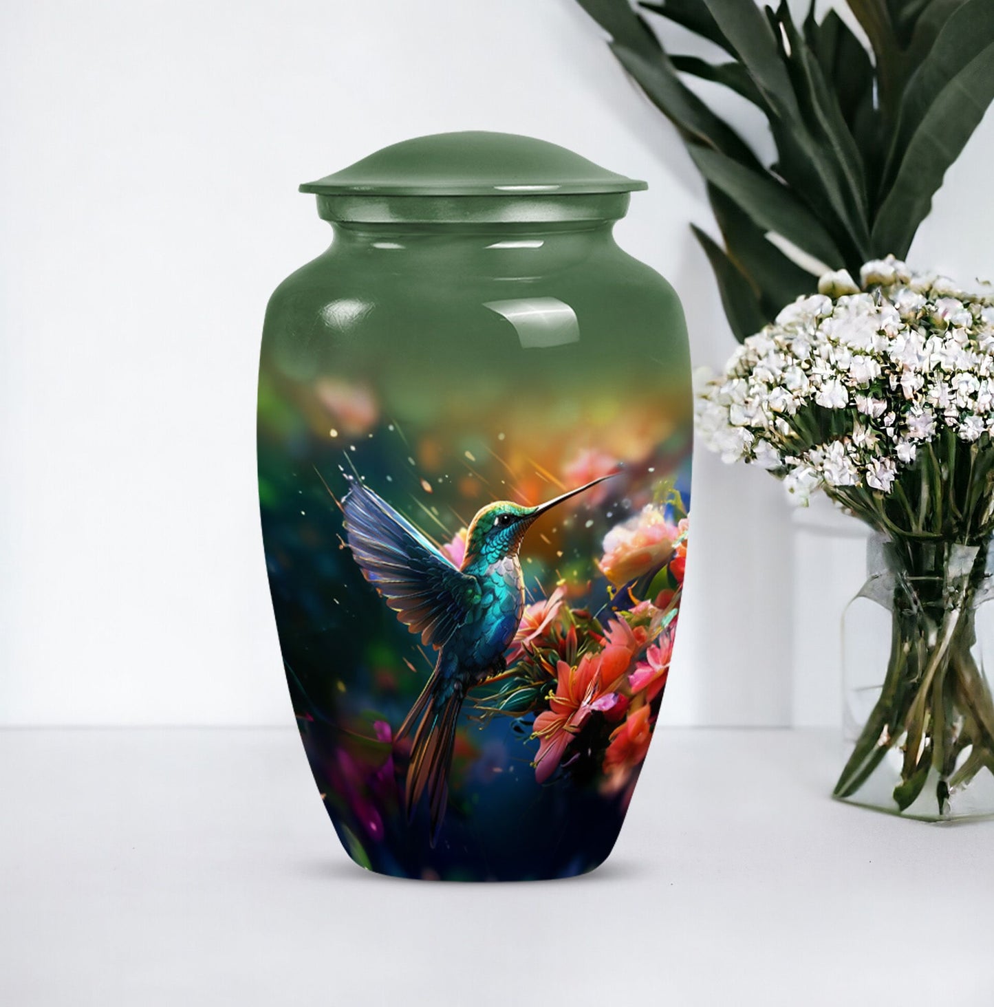 Classic 10 inch humming birds urn, memorial urn 