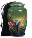 classic aluminium humming bird urn for dad with velvet pouch