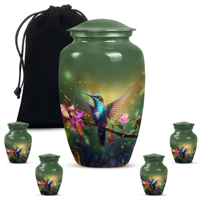 classic aluminium humming bird urn for dad with velvet pouch