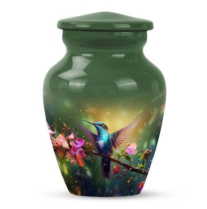 classic aluminium humming bird urn for dad with velvet pouch