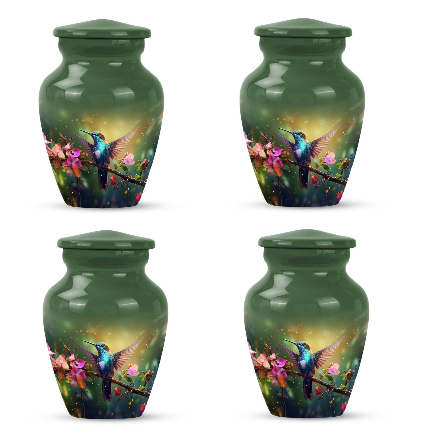 classic aluminium humming bird urn for dad with velvet pouch