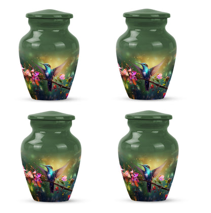 classic aluminium humming bird urn for dad with velvet pouch