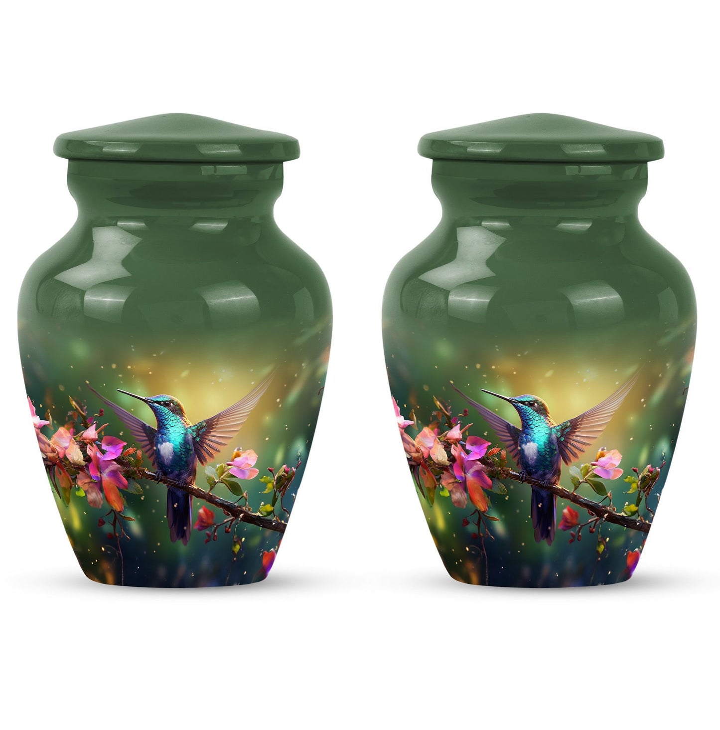 classic aluminium humming bird urn for dad with velvet pouch