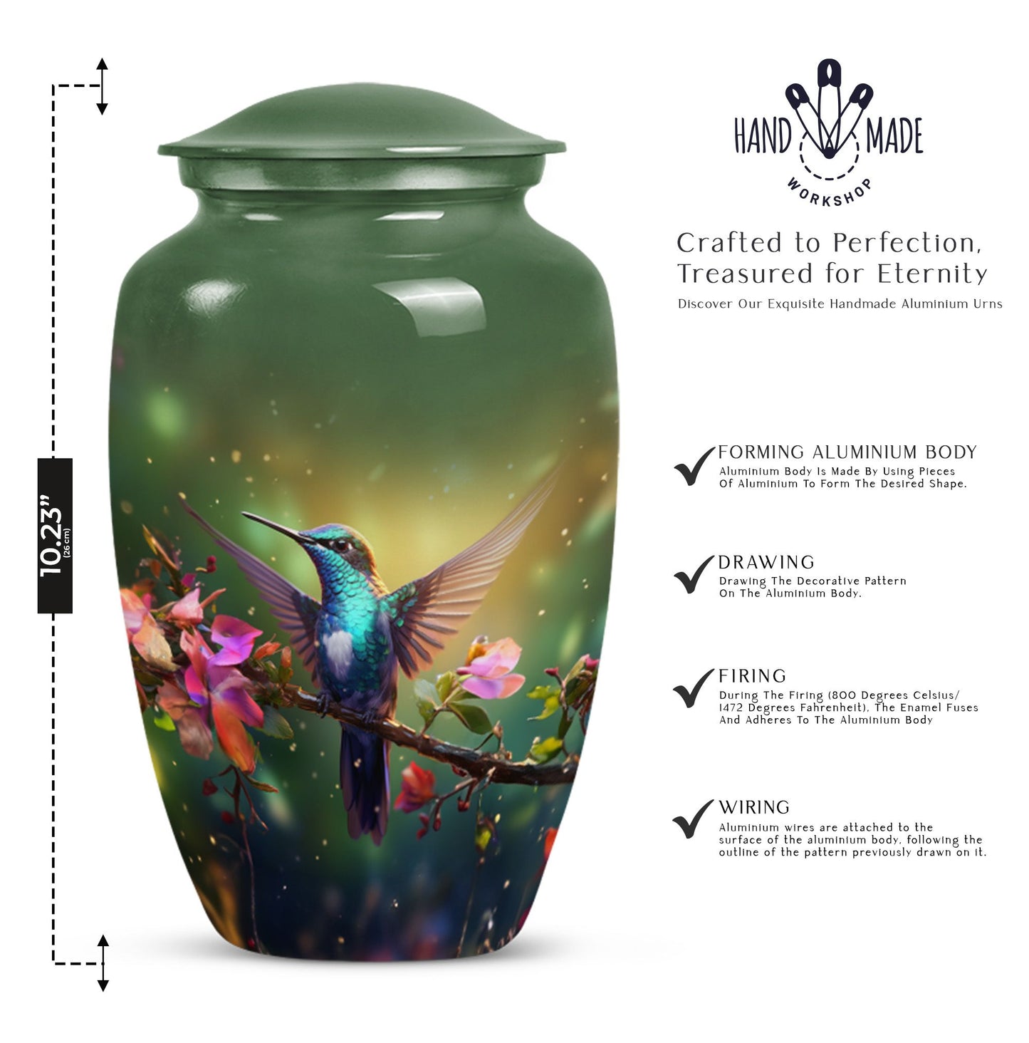 classic aluminium humming bird urn for dad with velvet pouch