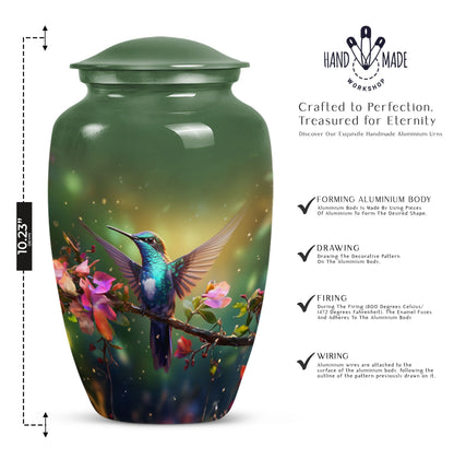 classic aluminium humming bird urn for dad with velvet pouch