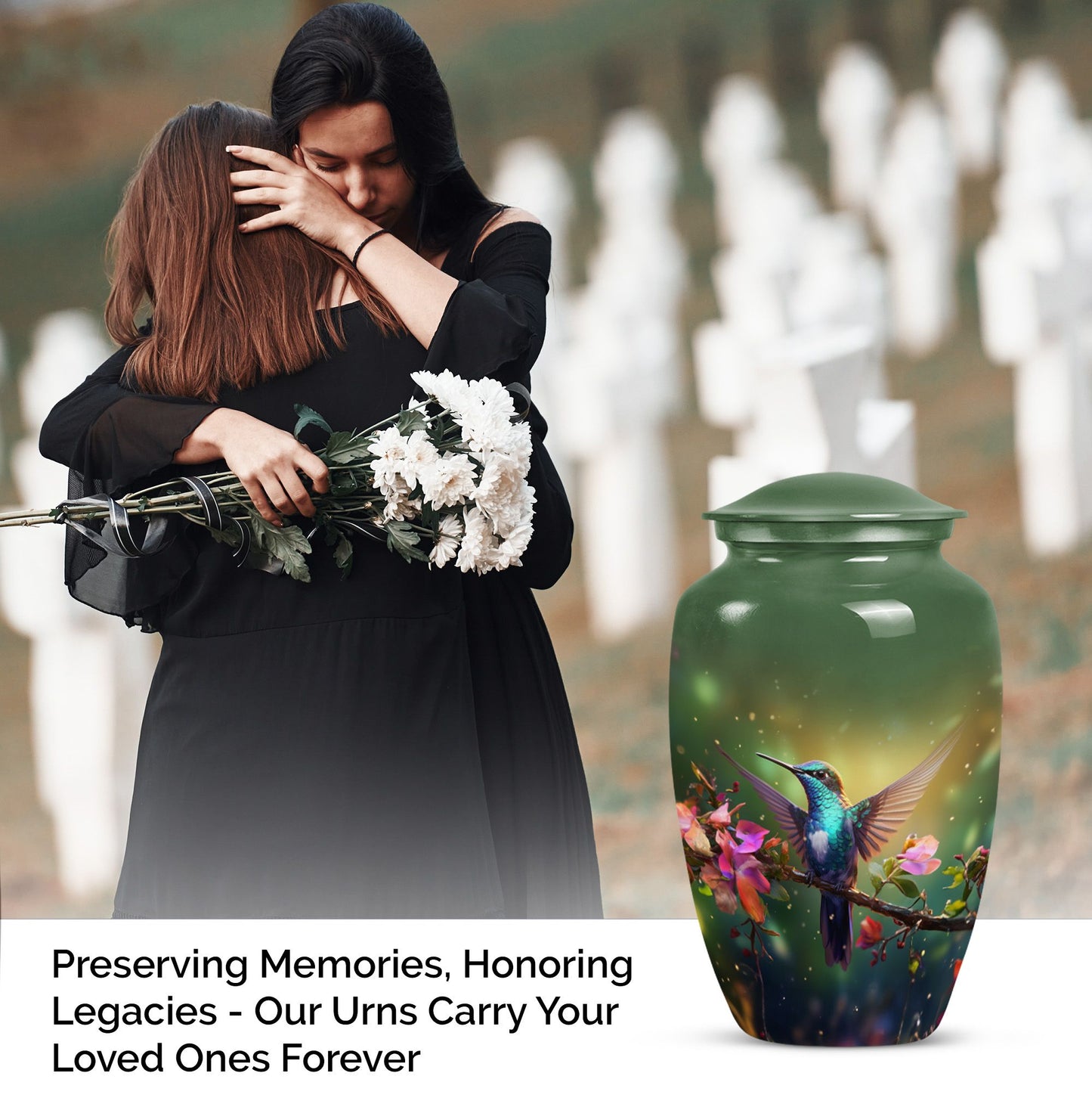 classic aluminium humming bird urn for dad with velvet pouch
