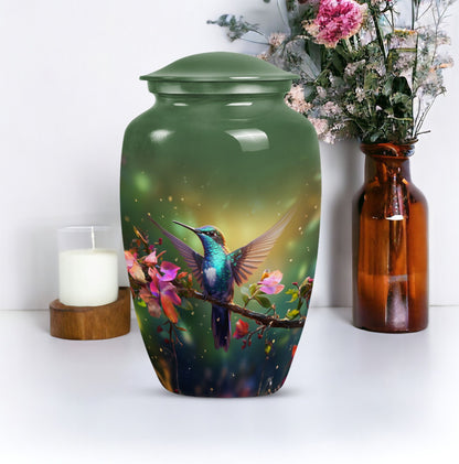 classic aluminium humming bird urn for dad with velvet pouch