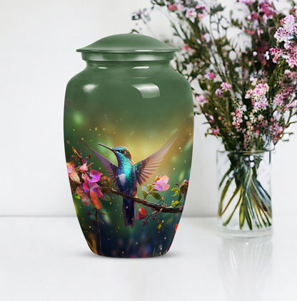 classic aluminium humming bird urn for dad with velvet pouch