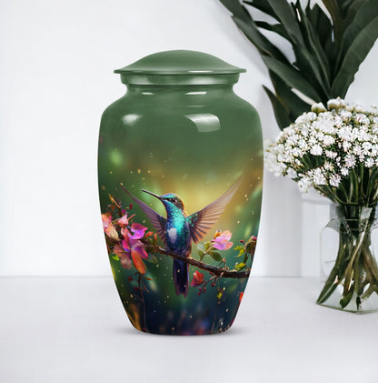 classic aluminium humming bird urn for dad with velvet pouch