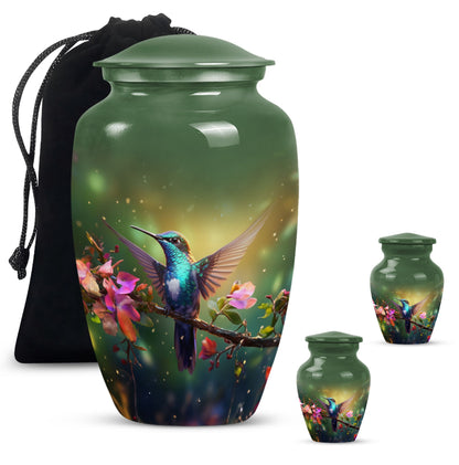 classic aluminium humming bird urn for dad with velvet pouch