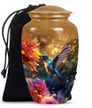 Aluminium Memorial urn adorned with humming birds design, suitable for adult human ashes