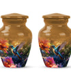 Aluminium Memorial urn adorned with humming birds design, suitable for adult human ashes