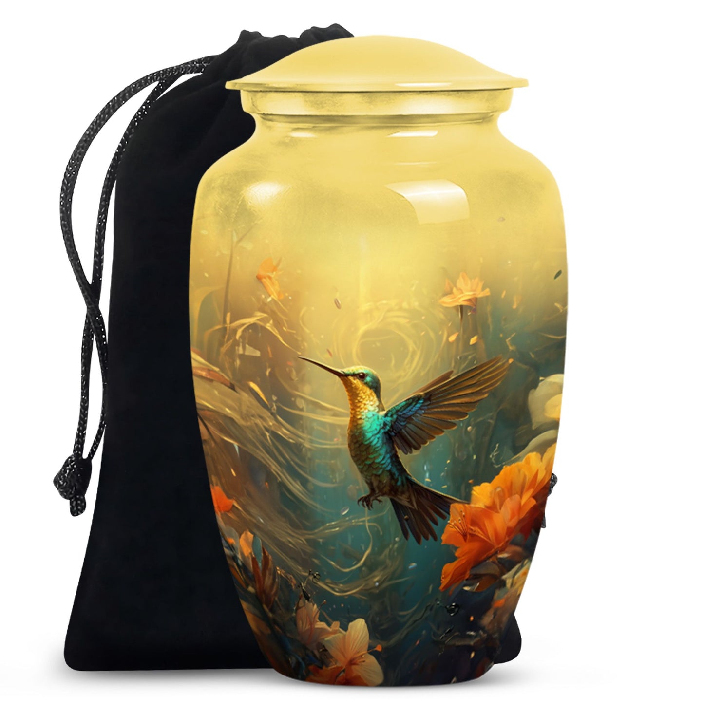 Cremation urn with humming birds