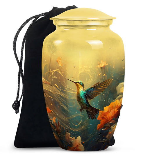 Cremation urn with humming birds
