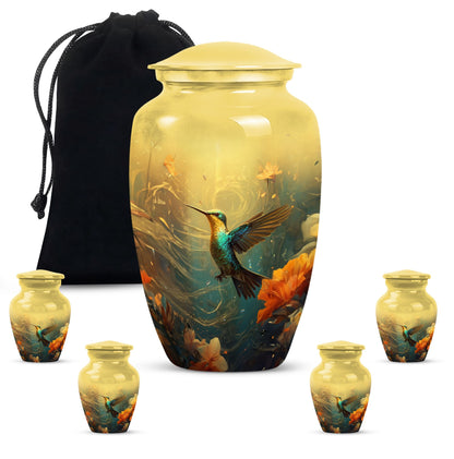 Cremation urn with humming birds