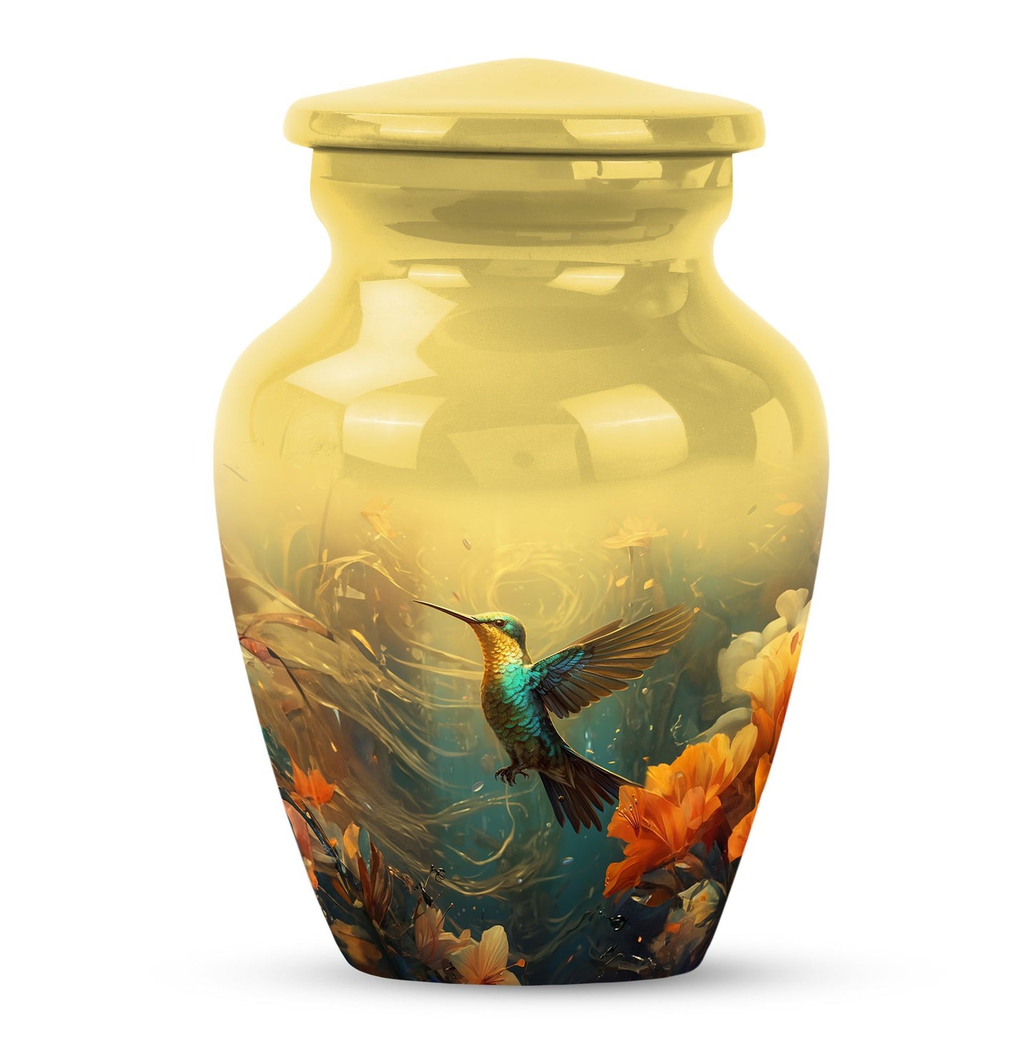 Cremation urn with humming birds