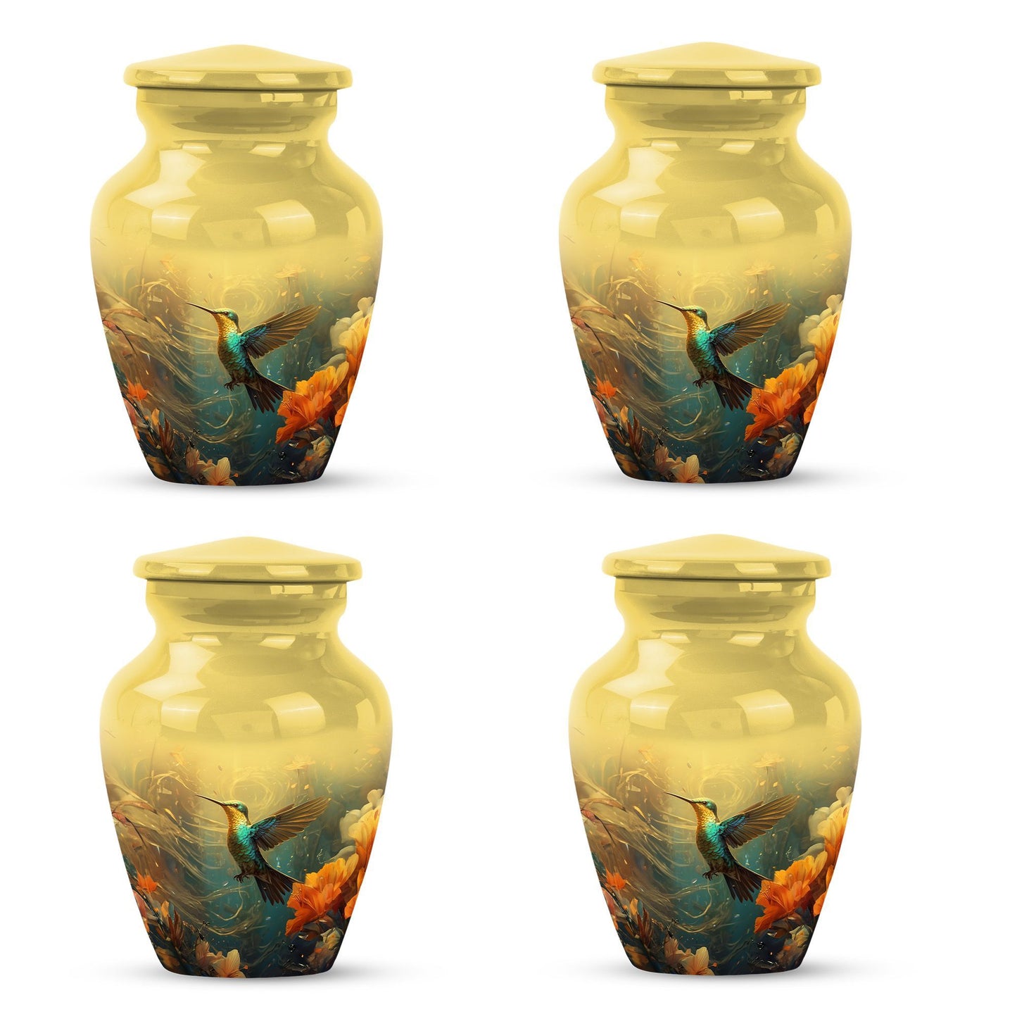Cremation urn with humming birds