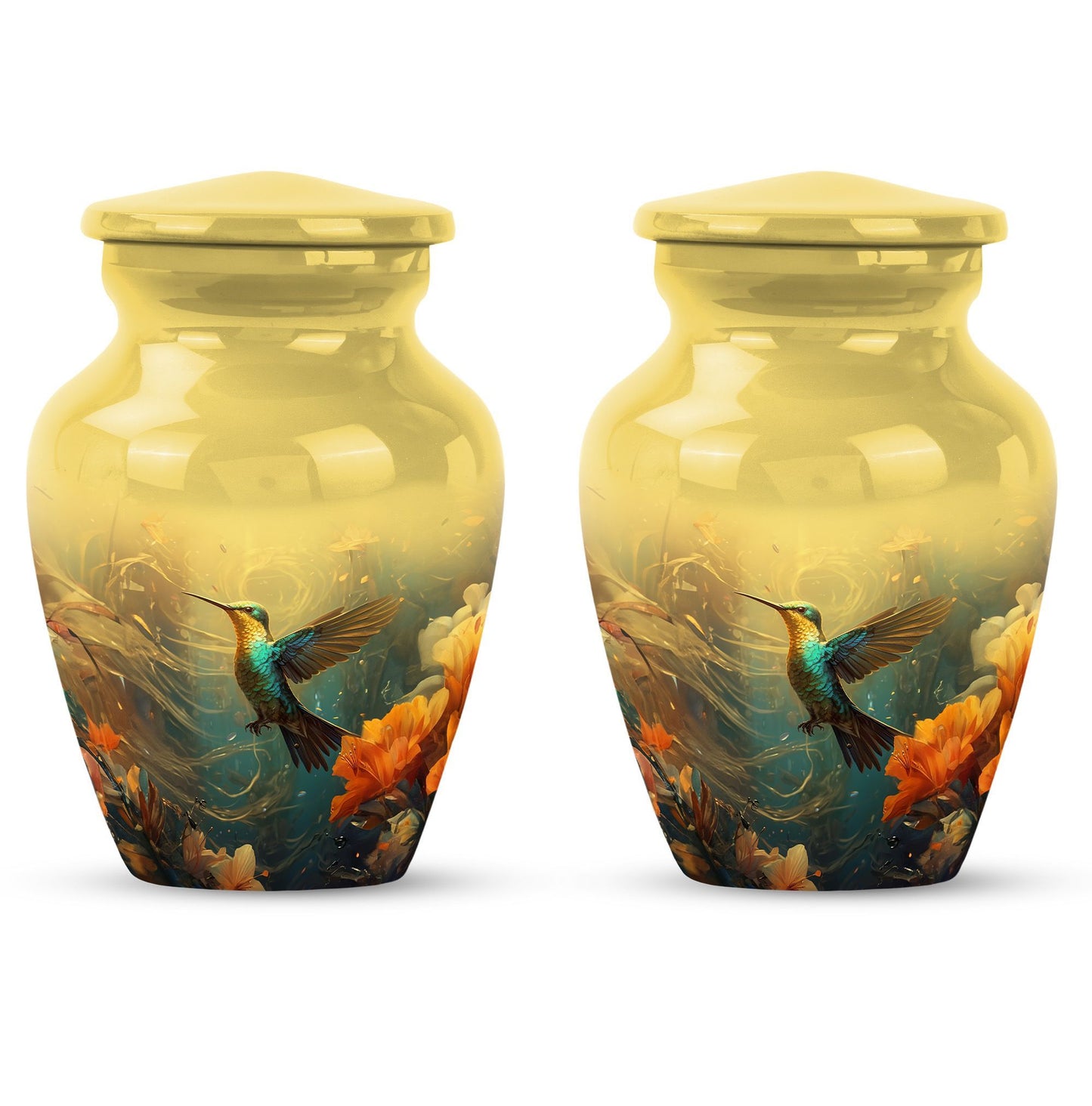 Cremation urn with humming birds