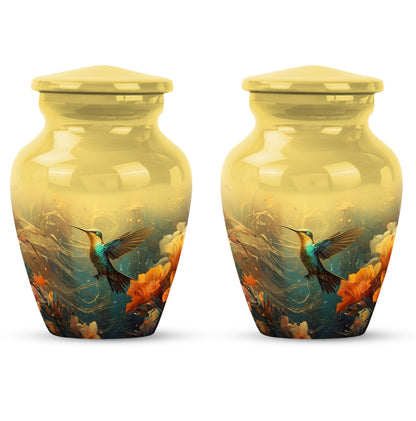 Cremation urn with humming birds