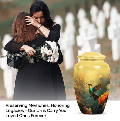 Cremation urn with humming birds