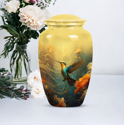 Cremation urn with humming birds