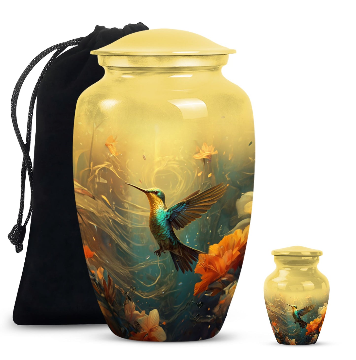 Cremation urn with humming birds