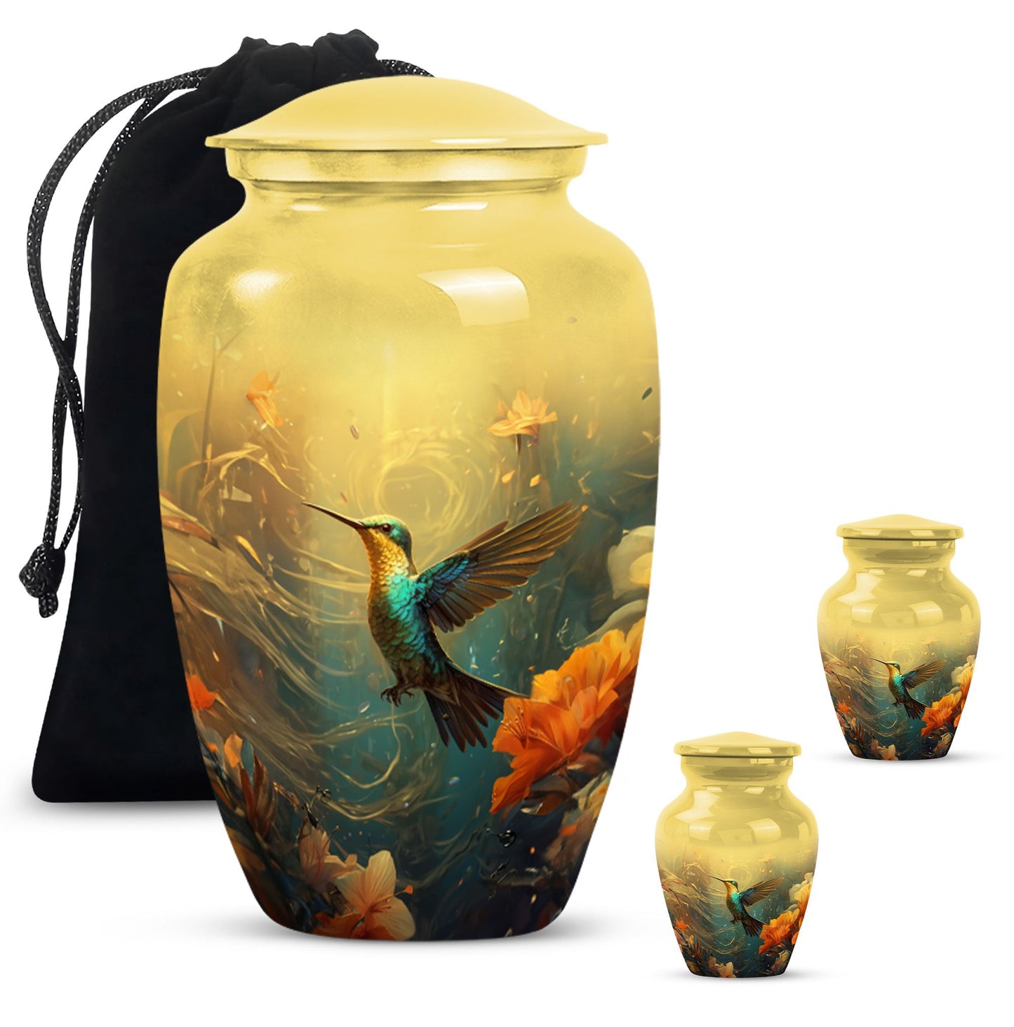 Cremation urn with humming birds