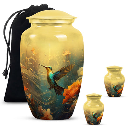 Cremation urn with humming birds