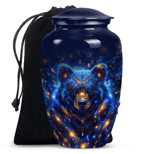 Abstract themed, 10-inch aluminum bear urn.