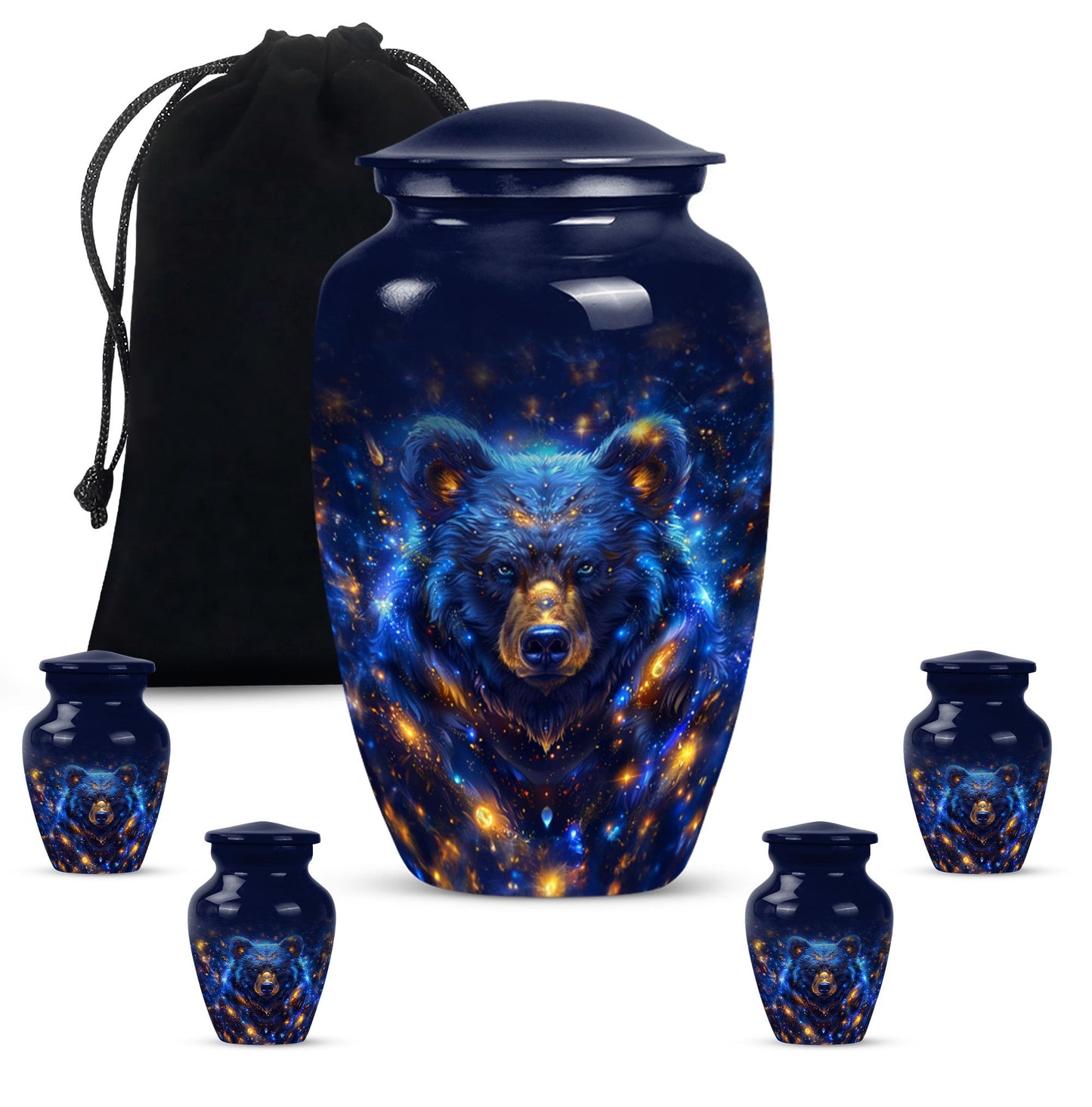 Abstract themed, 10-inch aluminum bear urn.