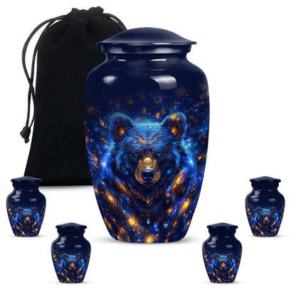 Abstract themed, 10-inch aluminum bear urn.
