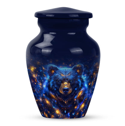 Abstract themed, 10-inch aluminum bear urn.