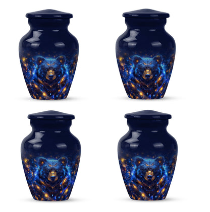 Abstract themed, 10-inch aluminum bear urn.