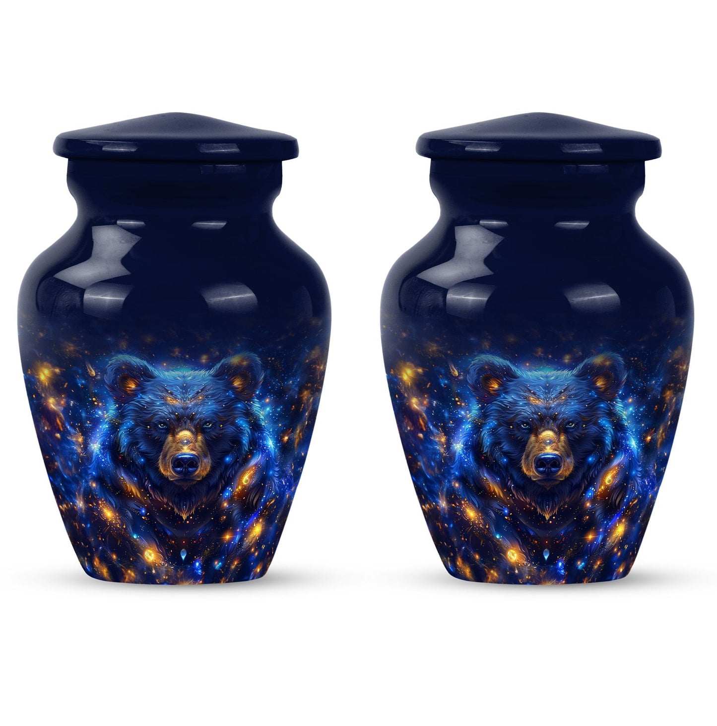 Abstract themed, 10-inch aluminum bear urn.