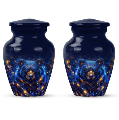 Abstract themed, 10-inch aluminum bear urn.