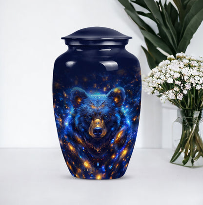 Abstract themed, 10-inch aluminum bear urn.