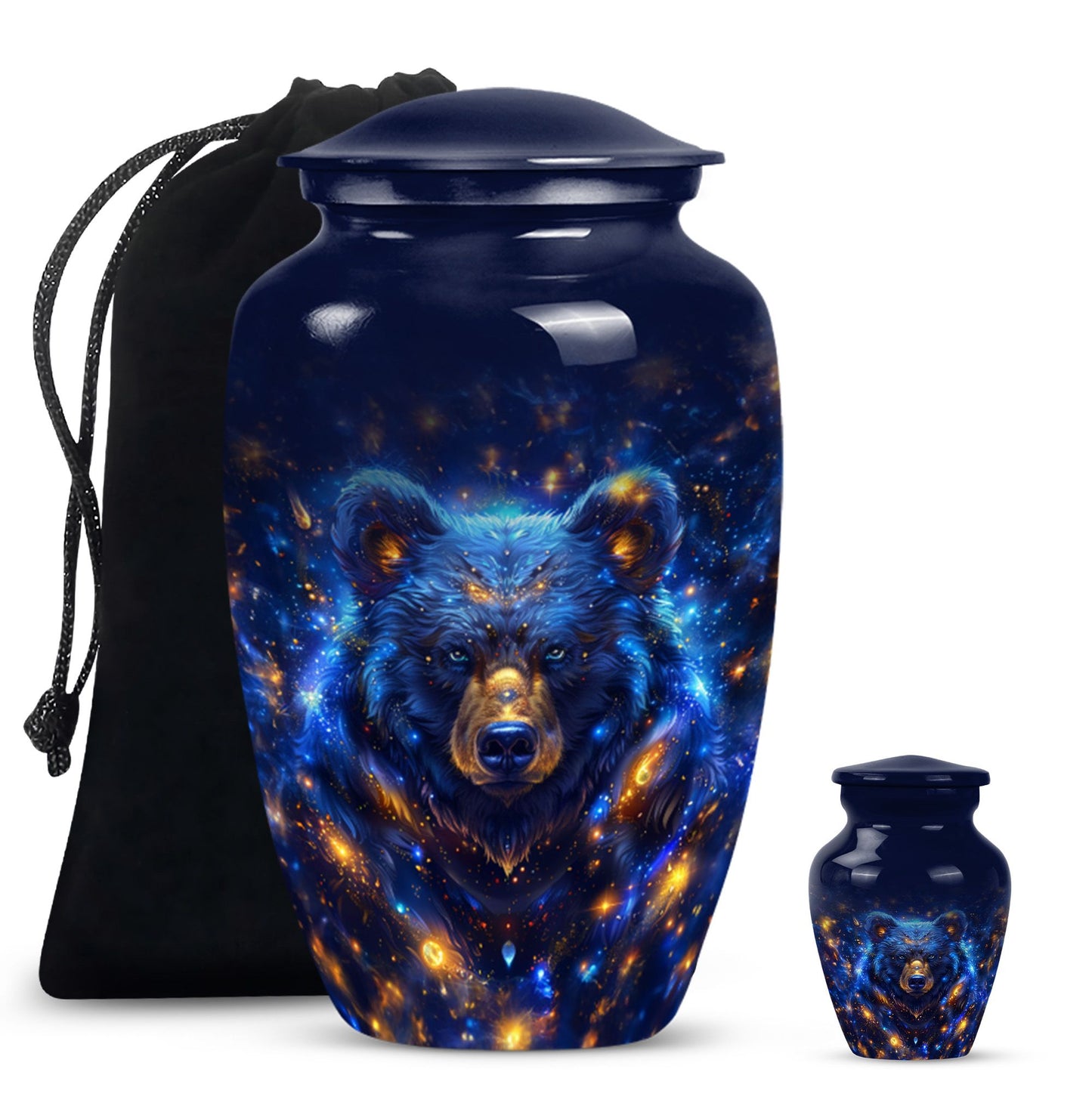 Abstract themed, 10-inch aluminum bear urn.