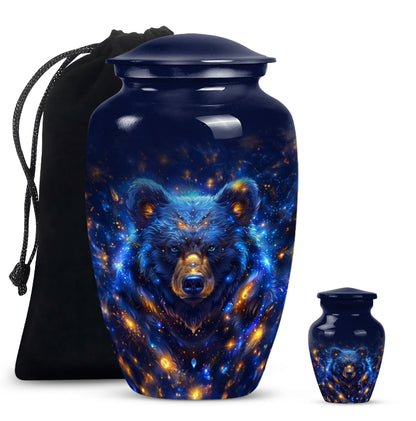Abstract themed, 10-inch aluminum bear urn.