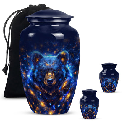 Abstract themed, 10-inch aluminum bear urn.